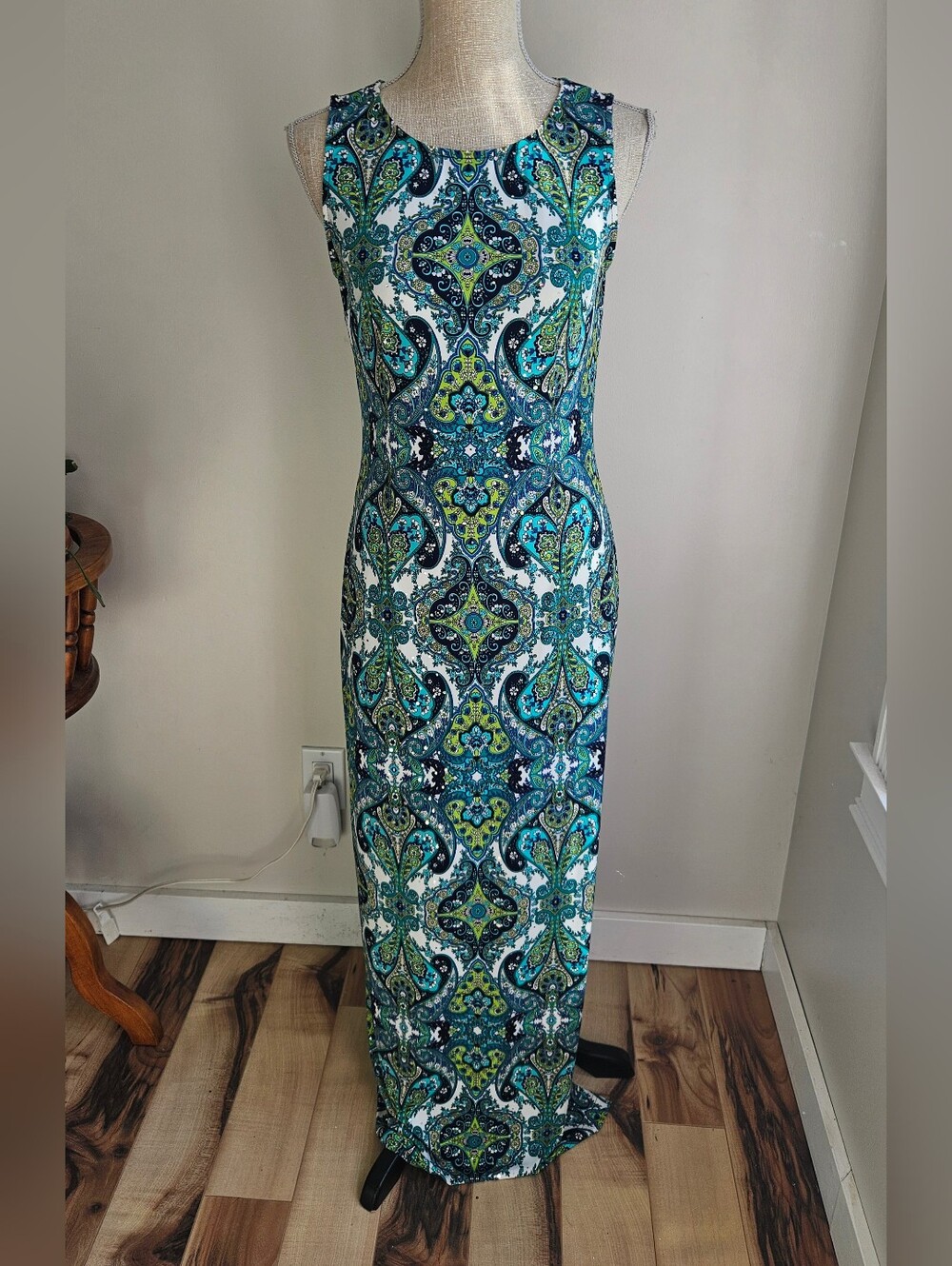 Joseph Ribkoff Sleeveless Teal Paisley Maxi Dress - Picture 2 of 4
